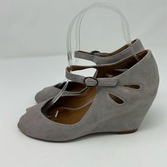 Jeffrey Campbell Women's Light Gray Peep Toe Wedge Heels Size 6 Classic Summer - Picture 6 of 15